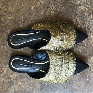 Black fringe Zara mules